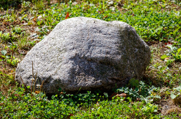 Sticker - A large rock sits in a grassy field