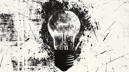 Wall Mural - Light bulb abstract background. Photocopy stippled style with collage elements of lightbulb