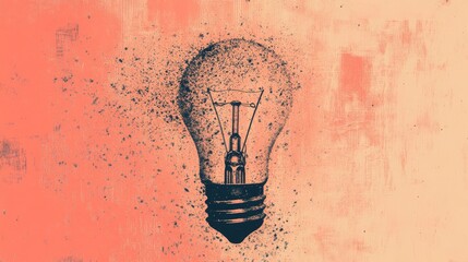 Wall Mural - Light bulb abstract background. Photocopy stippled style with collage elements of lightbulb
