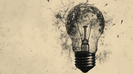 Wall Mural - Light bulb abstract background. Photocopy stippled style with collage elements of lightbulb