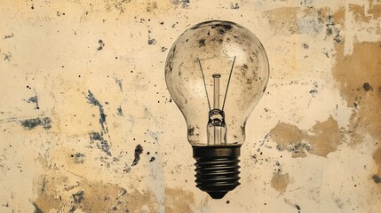 Wall Mural - Light bulb abstract background. Photocopy stippled style with collage elements of lightbulb