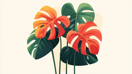 Poster - Bring life to your space with a vibrant red Monstera deliciosa, showcasing a modern flat design that combines style and charm.