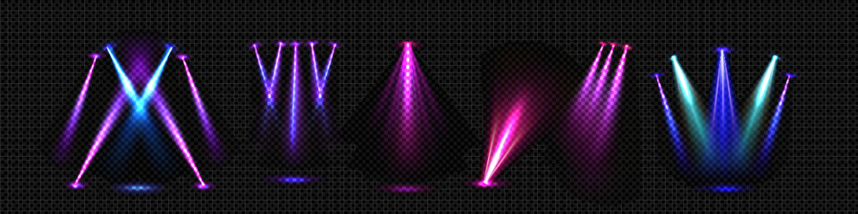 Wall Mural - stage spotlight illumination set isolated on transparent background. vector realistic illustration o