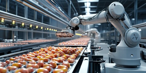 Sticker - Robotic system sorting and packaging products in a food processing plant.