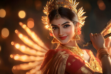 Goddess Durga as a concept of Navratri festival with an isolated background