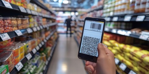 Poster - QR Codes for Easy Shopping at a Modern Grocery Store. 