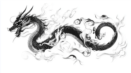 Illustration dragon tattoo design white background isolated on white background,. Created using Generative AI Technology
