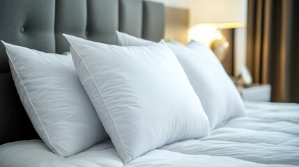 Poster - White pillows display on a bed in a stylish bedroom setting