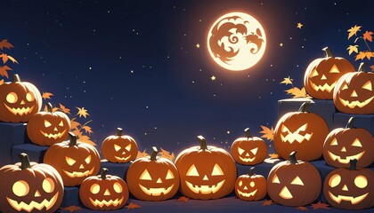 illustration of a Halloween night with moon and pumpkin background