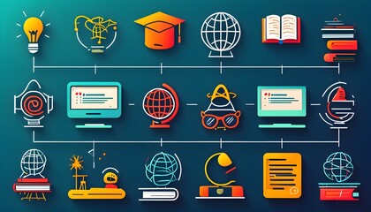 Wall Mural - Modern E-Learning Icons Collection for Online Education Concepts