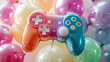 © SashaMagic - Colorful video game controller balloon among various balloons.