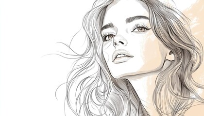 Line art illustration of a beautiful girl sketch