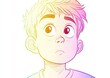 © BlockBrushstrokes - Line art illustration showcasing a rainbow gradient depiction of an inquisitive cartoon boy