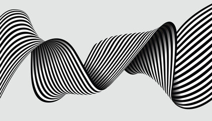 Aufkleber - black and white curved line stripe. mobious wave abstract background. smoothly bent ribbon geometrical shape. wave line modern striped vector background