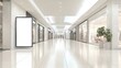 © Sunshine - Modern Shopping Mall Interior with Bright Lighting and Empty Walkway Featuring Storefronts and Blank Advertising Display