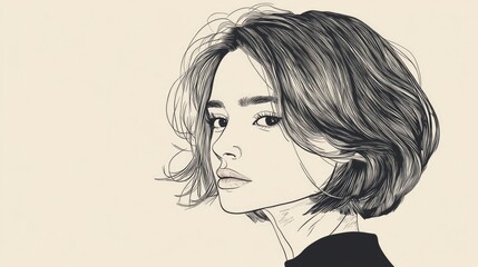 Line art illustration depicting a trendy haircut for a young woman