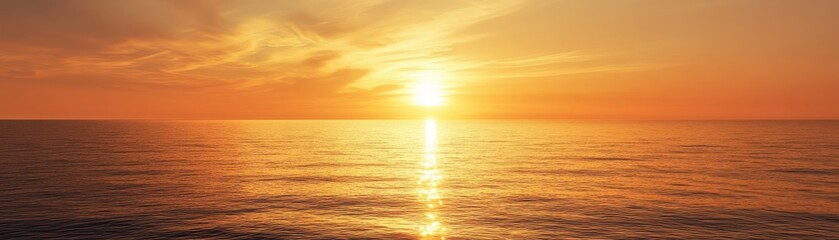 Wall Mural - Stunning Golden Sunset Over Calm Ocean Waters with Vibrant Sky and Gentle Waves