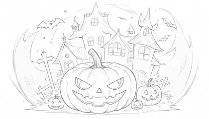 illustration of a Halloween night with moon and pumpkin background