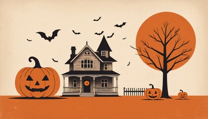 illustration of a Halloween night with moon and pumpkin background