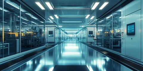 Canvas Print - state-of-the-art semiconductor production facility devoid of people featuring clean environment and modern technology 