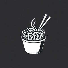 A bowl of steaming noodles with chopsticks placed on top against a dark background perfect for food illustrations or restaurant menus