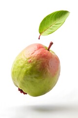 Falling guava isolated on white background, selective focus