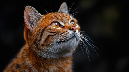 Poster - A close-up of a cat gazing upwards with a focused expression.