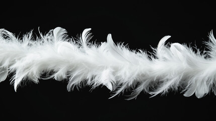 White feather boa isolated on black background, party isolated png like style.. Isolated on black background png like style. Created using Generative AI Technology
