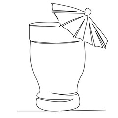 Wall Mural - One continuous single drawing line art flat doodle cocktail, alcohol, glass, umbrella, drink. Isolated image hand draw contour on a white background
