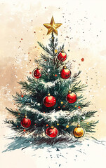 Poster - christmas tree and decorations