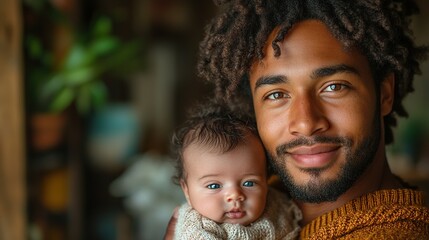 Wall Mural - young father with newborn baby son at home