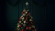 © Alon - Decorated fir tree with garlands and balls in dark green interior. Neural network ai generated art