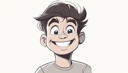 Wall Mural - Cartoon illustration of a cheerful male face in a line art style