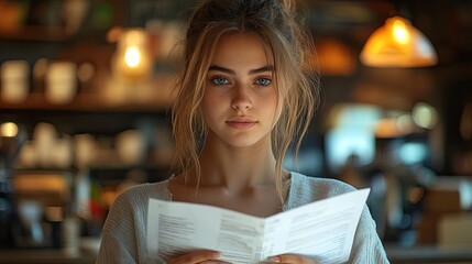 Canvas Print - beautiful female barist studying during part time work in coffee shop university student reading school notes while cafe is empty