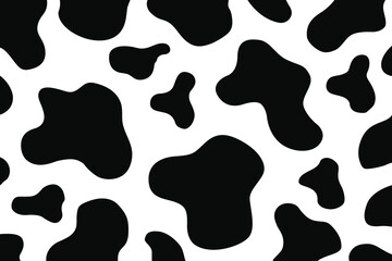 vector cow print pattern background. black irregular patches on white backdrop. abstract cows skin t