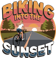 Sticker - Biking into the sunset illustration vector .