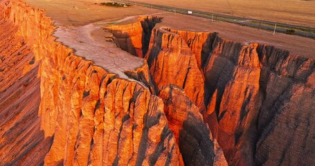 Wall Mural - Spectacular Anjihai Grand Canyon natural landscape in Xinjiang, China. Aerial view of mountain faults and canyon rivers.