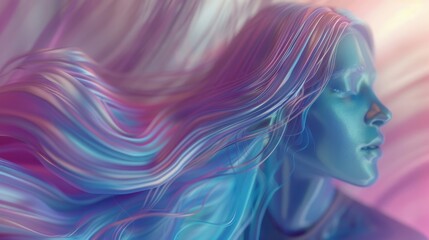 Canvas Print - Blonde girl with long hair with blue-violet gradient

