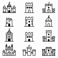 Wall Mural - Castle icon, fairy tale forts, old towers, medieval castles, kingdom symbol, king home, fairytale fortress