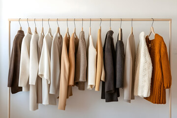 Minimal trendy capsule wardrobe in natural colors for cold weather. Autumn and winter fashion