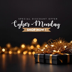 Cyber monday sale december event discount offer wish shopping concept logo social media post design