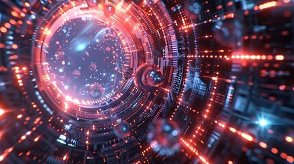 Wall Mural - digitally rendered image depicting a futuristic tunnel with glowing lights. the tunnel is filled wit