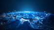© Badisaba - dynamic digital world map emphasize America and Asia continental for AI powered global network connectivity big data transfer cyber technology network information exchange and telecommunication