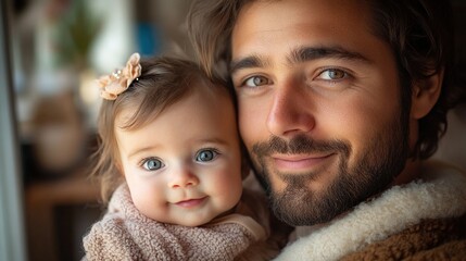 Wall Mural - father with baby girl at home