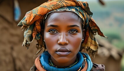 Wall Mural - Celebrating the Beauty and Authenticity of an Ethiopian Young Woman from Gambela, Showcasing Traditional Culture through Unique Face Marks