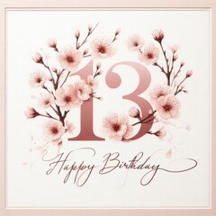 Wall Mural - Elegant birthday card featuring floral design and '13', perfect for a young girl's celebration.