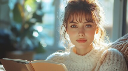 Wall Mural - female student sitting on floor reading books studying for final exam at university beautiful student at home eating cereals