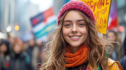 Poster - generation z activists with banners protesting on the street