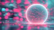 © hui - Abstract geometric network with blurred lines and a bright pink light, featuring a white ball against a soft blurred background