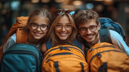 Wall Mural - happy family loading luggage into car before going on summer holiday